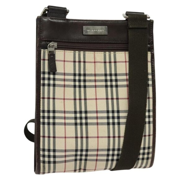 BURBERRY Nova Check Shoulder Bag Nylon Beige Silver Auth - Picture 1 of 16